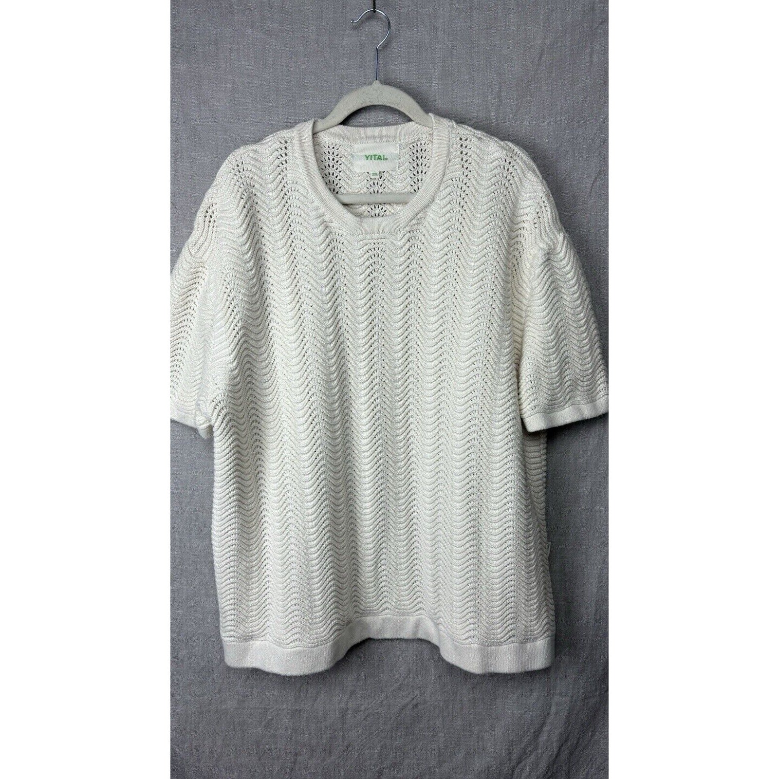 Yitai Womenâs White Wave Knit Sweater 100% Cotton, Size 2xl Heavy